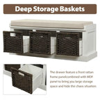 Rustic Storage Bench with 3 Removable Rattan Basket