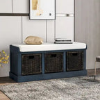 Rustic Storage Bench with 3 Removable Rattan Basket