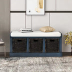 Rustic Storage Bench with 3 Removable Rattan Basket