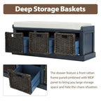 Rustic Storage Bench with 3 Removable Rattan Basket