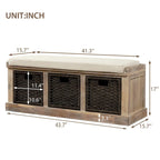 Rustic Storage Bench with 3 Removable Rattan Basket