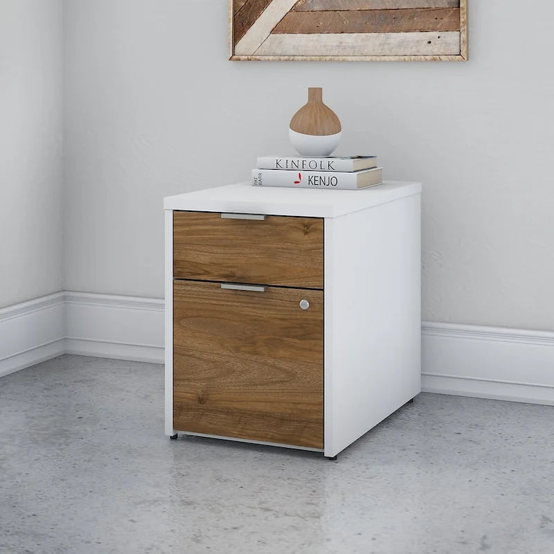 White & Walnut 2-Drawer File Cabinet - Assembled