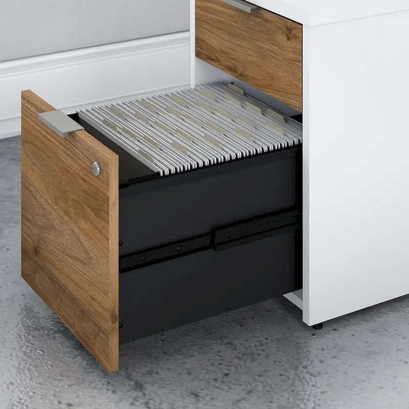 White & Walnut 2-Drawer File Cabinet - Assembled