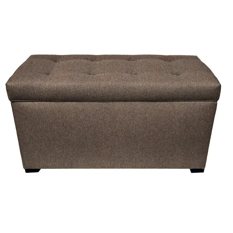 Beige Button-Tufted Storage Trunk Bench