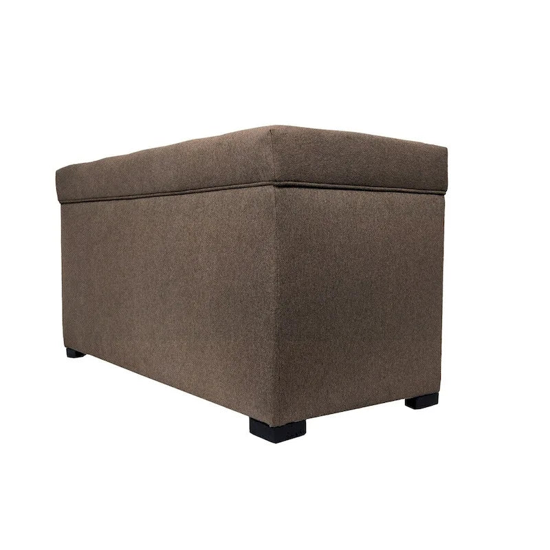 Beige Button-Tufted Storage Trunk Bench