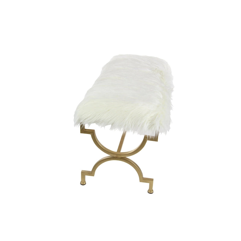 Metal Bench with White Faux Fur Top - Gold - Roche River Dcor. - 17Wx42Lx20H