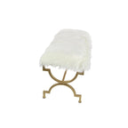 Metal Bench with White Faux Fur Top - Gold - Roche River Dcor. - 17Wx42Lx20H