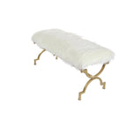 Metal Bench with White Faux Fur Top - Gold - Roche River Dcor. - 17Wx42Lx20H