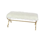 Metal Bench with White Faux Fur Top - Gold - Roche River Dcor. - 17Wx42Lx20H