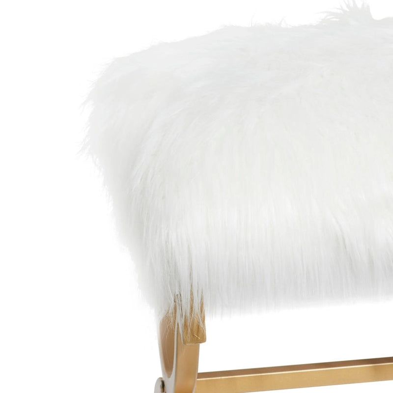 Metal Bench with White Faux Fur Top - Gold - Roche River Dcor. - 17Wx42Lx20H