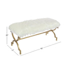 Metal Bench with White Faux Fur Top - Gold - Roche River Dcor. - 17Wx42Lx20H