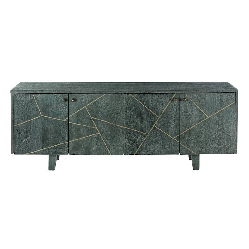 Grey and Gold-Colored Wood Cabinet with Metal Hardware - 54 x 13 x 20
