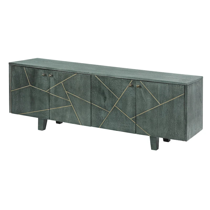 Grey and Gold-Colored Wood Cabinet with Metal Hardware - 54 x 13 x 20
