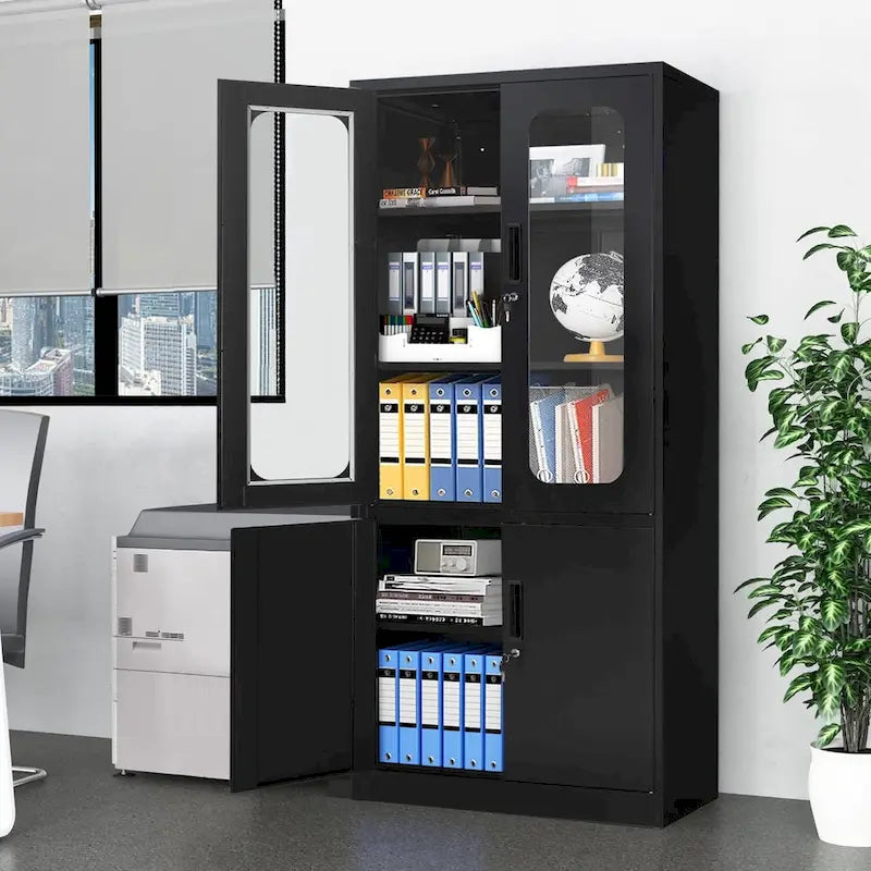 5-Tier Metal Storage Cabinet Glass Display Cabinet with Lockable Doors and Adjustable Shelves