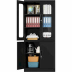 5-Tier Metal Storage Cabinet Glass Display Cabinet with Lockable Doors and Adjustable Shelves