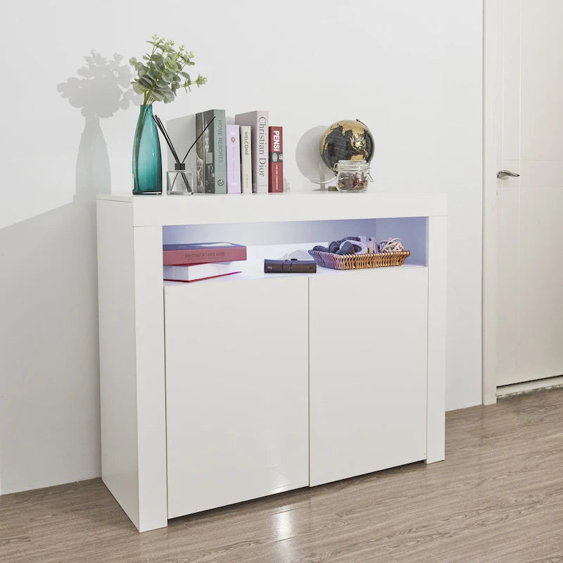 Contemporary 2-Door Storage Cabinet with LED Lights