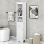 White/Grey Freestanding Linen Tower with 3-Tier Shelves - Space Saver Cabinet