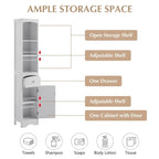 White/Grey Freestanding Linen Tower with 3-Tier Shelves - Space Saver Cabinet