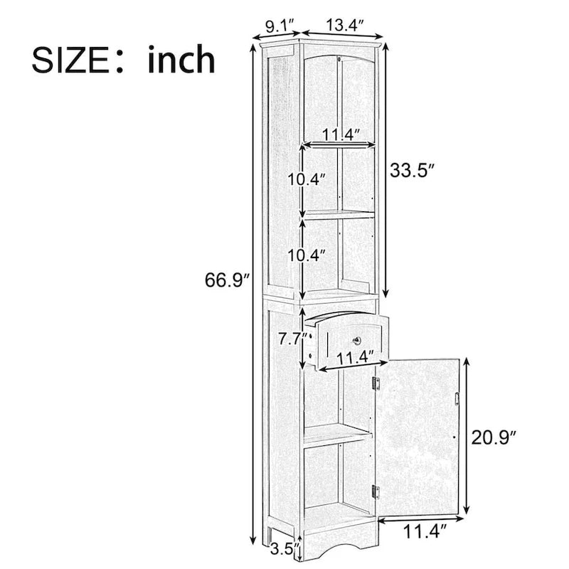 White/Grey Freestanding Linen Tower with 3-Tier Shelves - Space Saver Cabinet