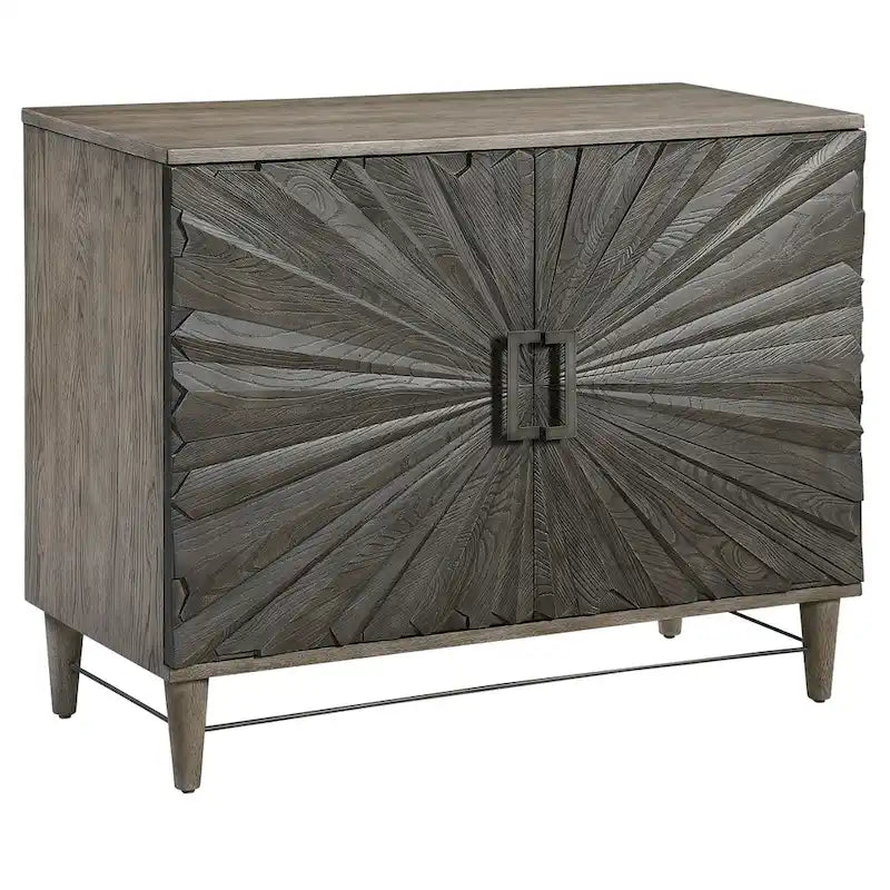 Grey Oak 2-Door Cabinet with Starburst Design