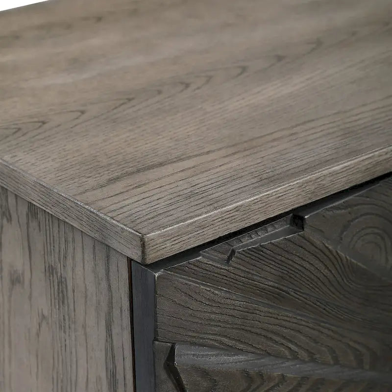 Grey Oak 2-Door Cabinet with Starburst Design