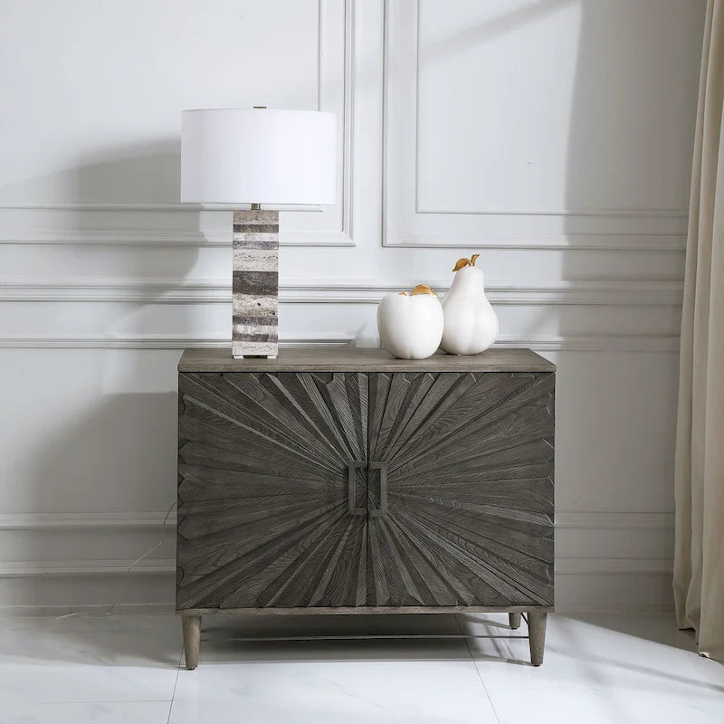 Grey Oak 2-Door Cabinet with Starburst Design