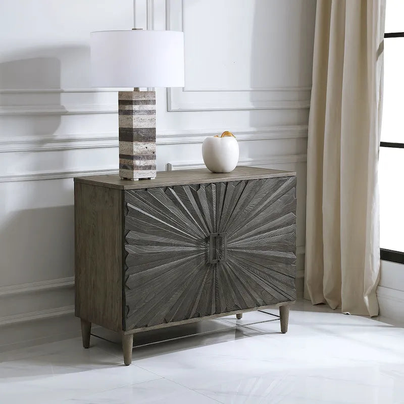Grey Oak 2-Door Cabinet with Starburst Design