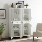 White Distressed 2-Piece Pantry Cabinet Set