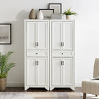 White Distressed 2-Piece Pantry Cabinet Set