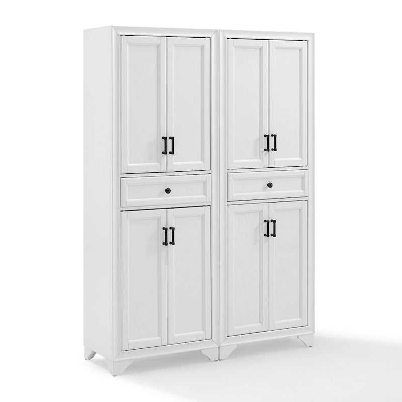 White Distressed 2-Piece Pantry Cabinet Set