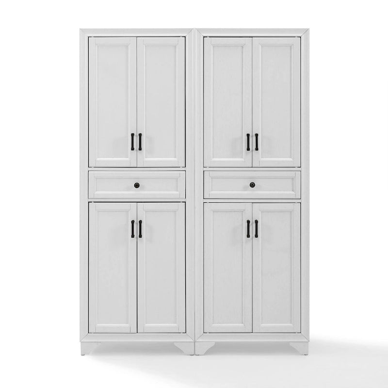 White Distressed 2-Piece Pantry Cabinet Set