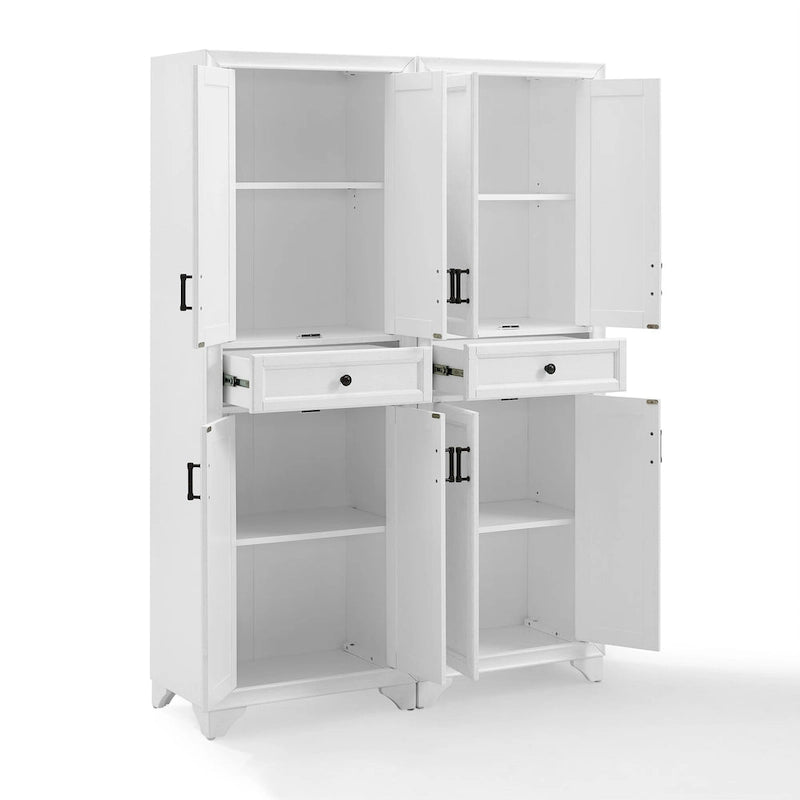 White Distressed 2-Piece Pantry Cabinet Set