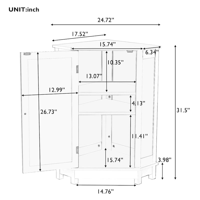 Triangle Corner Storage Cabinet with Shelf - N/A
