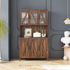 White Kitchen Pantry Cabinet with Glass Doors and Drawers