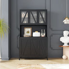 White Kitchen Pantry Cabinet with Glass Doors and Drawers