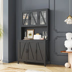 White Kitchen Pantry Cabinet with Glass Doors and Drawers