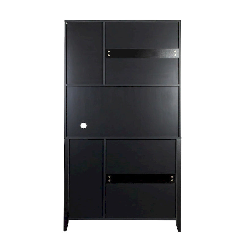 White Kitchen Pantry Cabinet with Glass Doors and Drawers