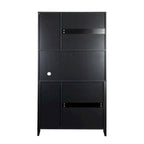 White Kitchen Pantry Cabinet with Glass Doors and Drawers