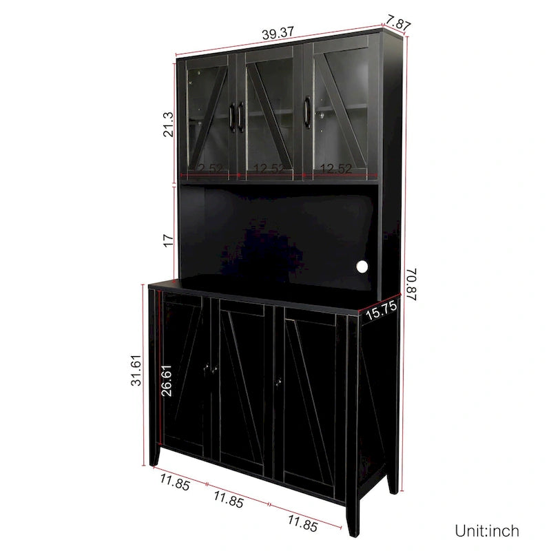 White Kitchen Pantry Cabinet with Glass Doors and Drawers