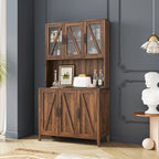 White Kitchen Pantry Cabinet with Glass Doors and Drawers