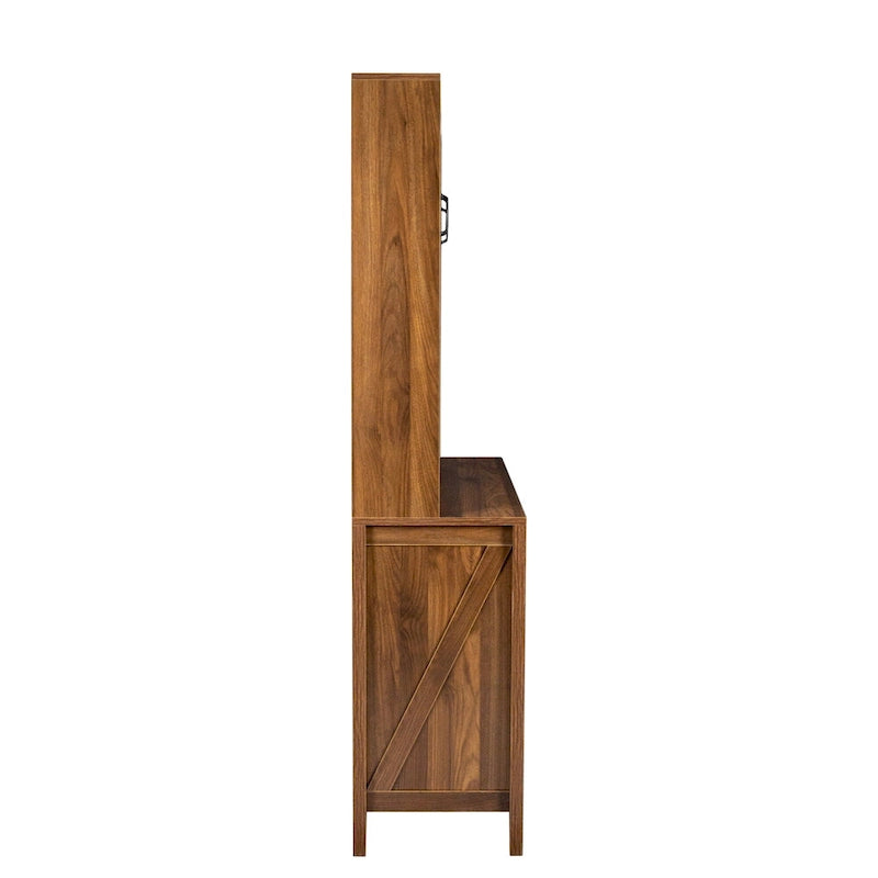 White Kitchen Pantry Cabinet with Glass Doors and Drawers