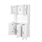 White Kitchen Pantry Cabinet with Glass Doors and Drawers
