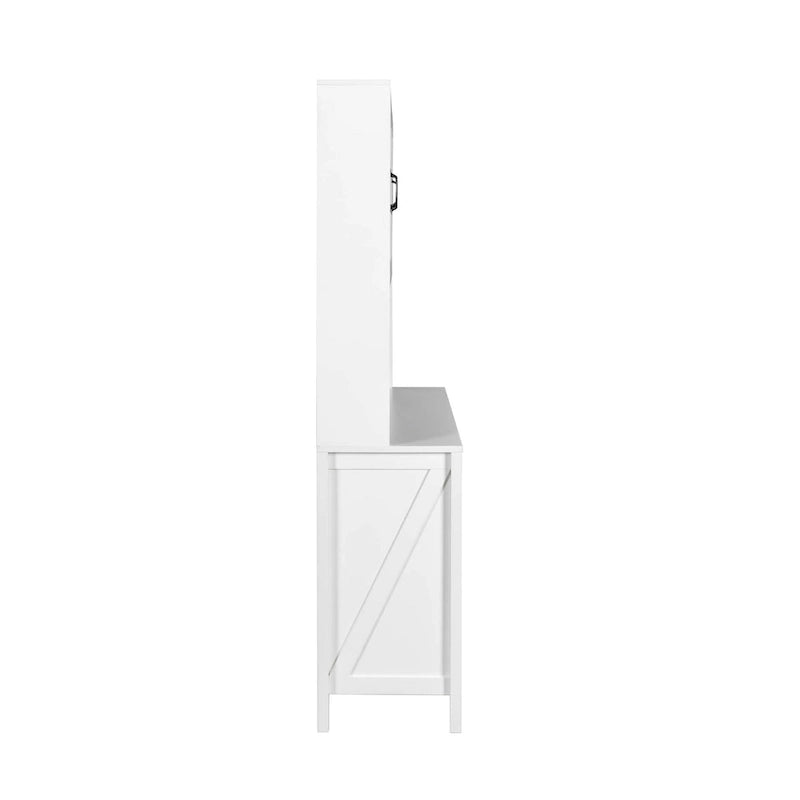 White Kitchen Pantry Cabinet with Glass Doors and Drawers