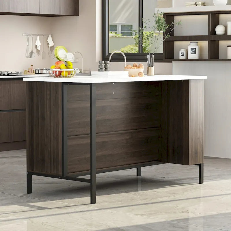 Server Table with 2 Drawers and Bottom Shelf Sideboard Buffet Cabinet - 55.1W