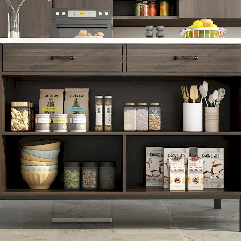 Server Table with 2 Drawers and Bottom Shelf Sideboard Buffet Cabinet - 55.1W
