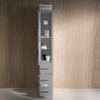 Espresso Plywood Bathroom Linen Tower with Frosted Glass Doors - 68" Tall