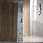 Espresso Plywood Bathroom Linen Tower with Frosted Glass Doors - 68" Tall