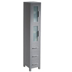 Espresso Plywood Bathroom Linen Tower with Frosted Glass Doors - 68" Tall
