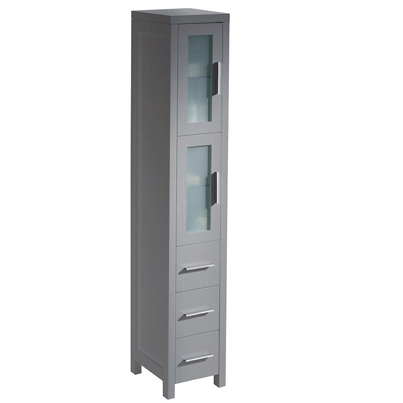 Espresso Plywood Bathroom Linen Tower with Frosted Glass Doors - 68" Tall