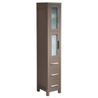 Espresso Plywood Bathroom Linen Tower with Frosted Glass Doors - 68" Tall